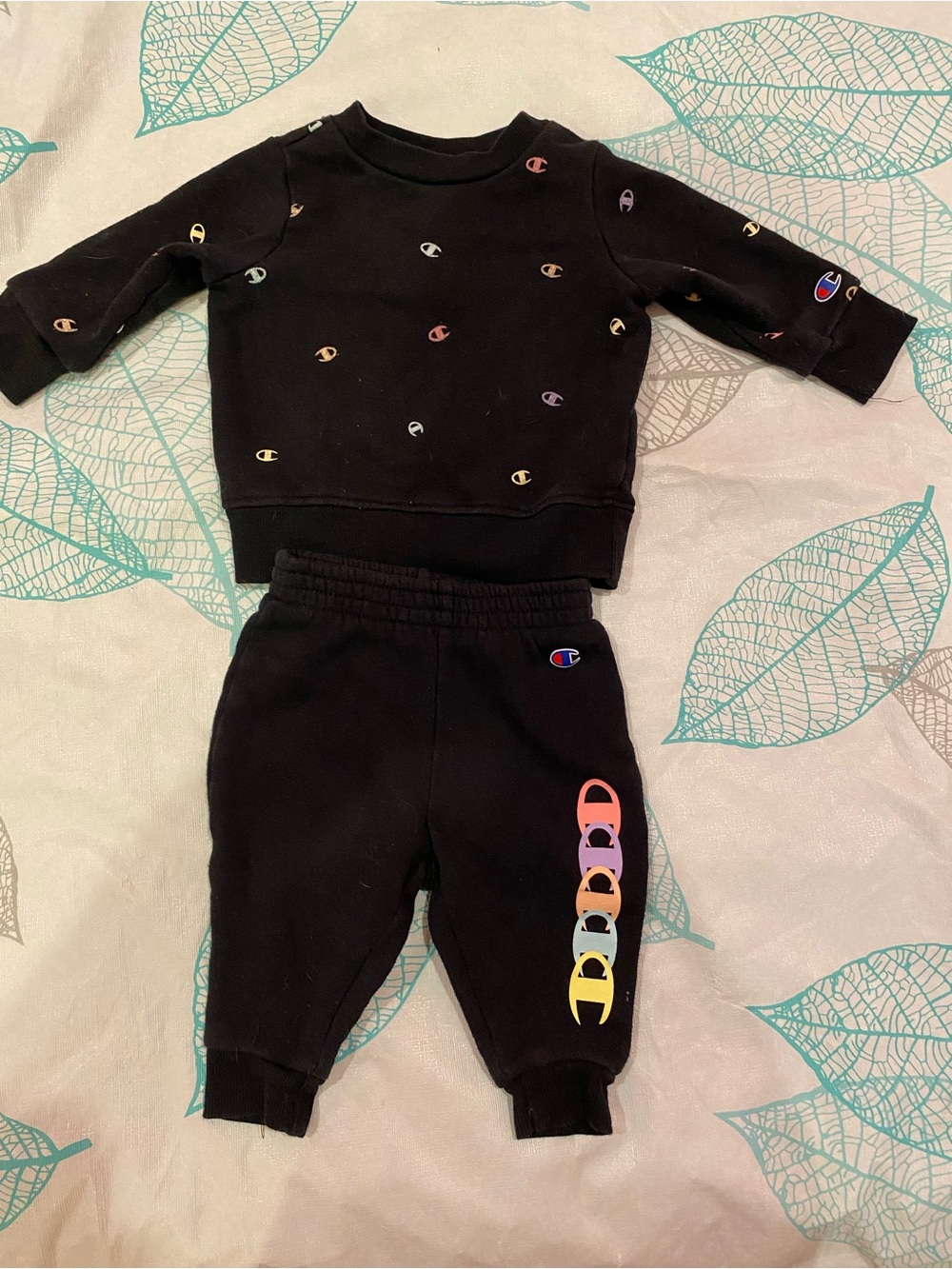 Champion Kids Black Sweatshirt & Joggers Set with Rainbow Logos